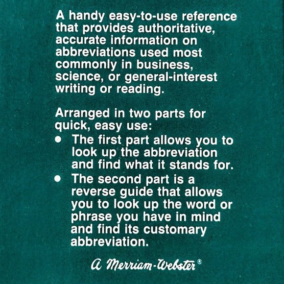 Webster's Guide to Abbreviations ~ 1985 Hardcover ~ Pocket-Size Ref. Book ~ EVC - Picture 3 of 12